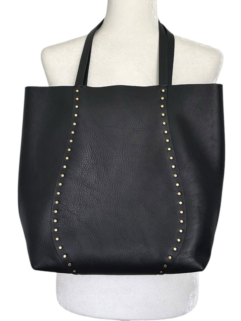 Madewell black smooth leather tote with brass studded accents as new